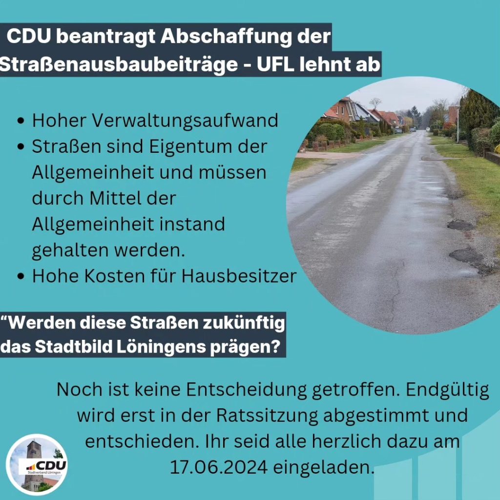 CDU-Antrag: Abschaffung der Straßenausbaubeiträge