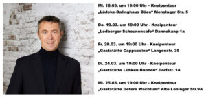 Treffe Gerd, unseren Bürgermeisterkandidaten bei einer Kneipentour oder beim Doppelkopf